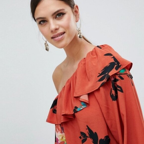 French Connection Delphine Dress One Shoulder Copper Coin Burnt Orange Sz 8 NWT - Picture 3 of 11